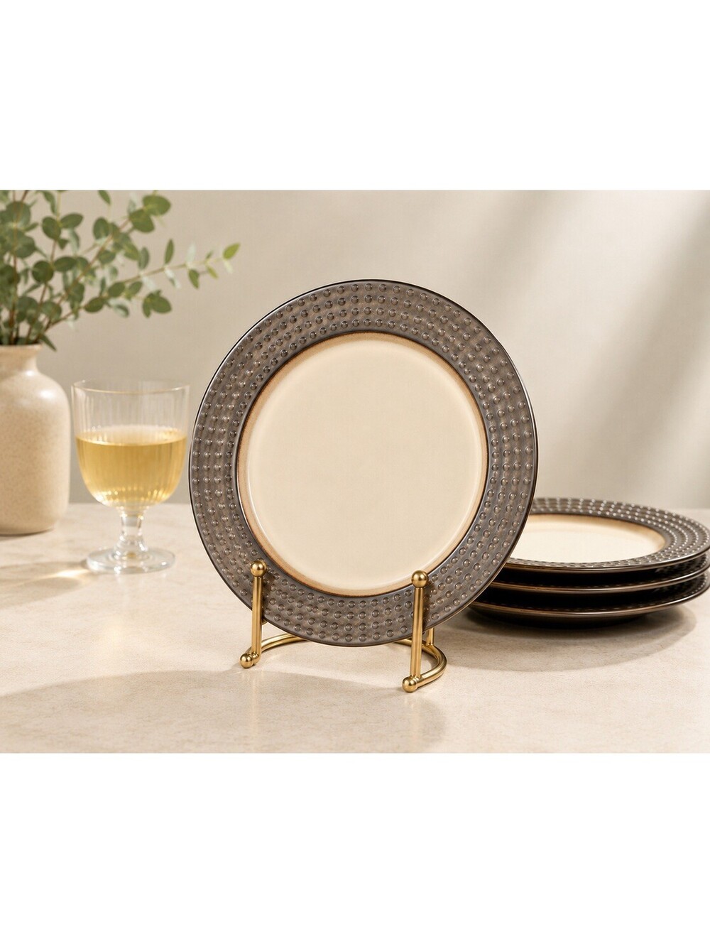Mikasa 2000s Gourmet Basics Set Of 4 Salad Plates Avery Stoneware Brown, 9”